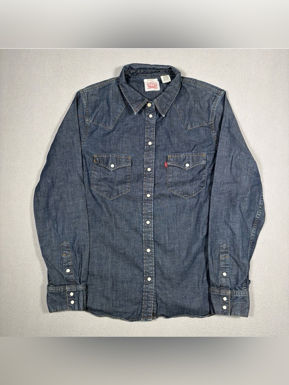 Levi's Tailored Fit Western Shirt Women XLarge Blue Long Sleeve Pearl Snap Deni